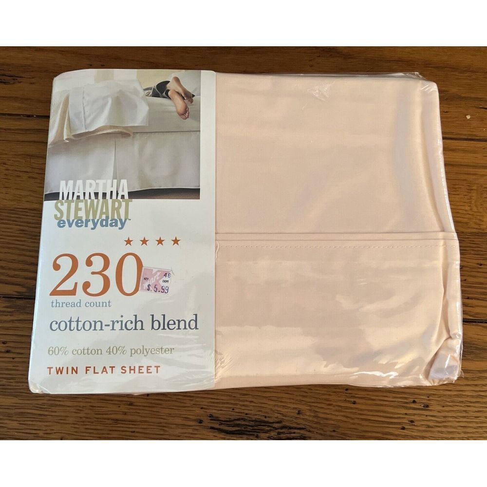 Martha Stewart Everyday Twin Flat Sheet‎ 230 Thread Count Shell Pink  NEW SEALED
